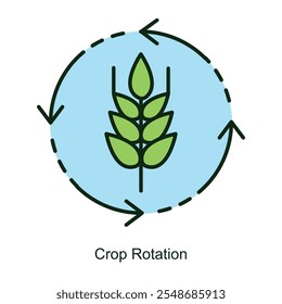 Ícone de vetor para Rotação de corte com setas circulares e trigo. Ilustra métodos agrícolas sustentáveis para manter a fertilidade do solo e reduzir pragas.