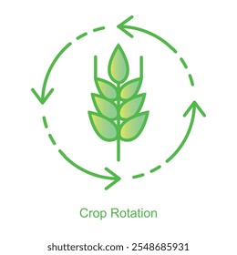 Ícone de vetor para Rotação de corte com setas circulares e trigo. Ilustra métodos agrícolas sustentáveis para manter a fertilidade do solo e reduzir pragas.