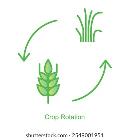 Vector icon for Crop Rotation with Circular Arrow Design. Highlights soil enrichment and sustainable farming practices through dynamic crop rotation symbols.