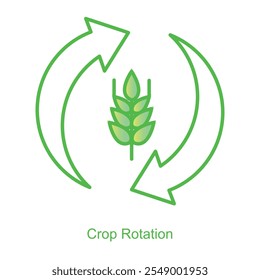 Vector icon for Crop Rotation with Circular Arrow Design. Highlights soil enrichment and sustainable farming practices through dynamic crop rotation symbols.