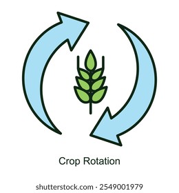 Vector icon for Crop Rotation with Plant Arrows Cycle. Illustrates agricultural sustainability with rotating crop symbols and directional arrows for soil health improvement.