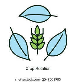 Icono de Vector para Recortar Rotation con Plant Arrows Cycle. Ilustra la sostenibilidad agrícola con símbolos de cultivos rotativos y flechas direccionales para mejorar la salud del suelo.