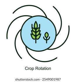 Vector icon for Crop Rotation with Plant Arrows Cycle. Illustrates agricultural sustainability with rotating crop symbols and directional arrows for soil health improvement.