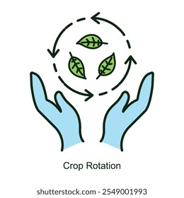 Vector icon for Crop Rotation with Plant Arrows Cycle. Illustrates agricultural sustainability with rotating crop symbols and directional arrows for soil health improvement.