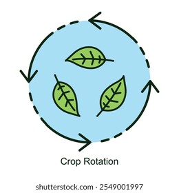 Vektorsymbol für Fruchtdrehung mit Pflanzenpfeilen Zyklus. Veranschaulicht die landwirtschaftliche Nachhaltigkeit mit rotierenden Erntesymbolen und Richtungspfeilen für die Verbesserung der Bodengesundheit.