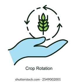 Icono de Vector para Recortar Rotation con Plant Arrows Cycle. Ilustra la sostenibilidad agrícola con símbolos de cultivos rotativos y flechas direccionales para mejorar la salud del suelo.