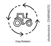 Vector icon for Crop Rotation and Sustainable Farming Techniques. Circular design with arrows showcasing crop diversity for improved yield and soil conservation.