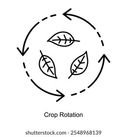 Vector icon for Crop Rotation and Sustainable Farming Techniques. Circular design with arrows showcasing crop diversity for improved yield and soil conservation.