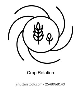 Vector icon for Crop Rotation and Sustainable Farming Techniques. Circular design with arrows showcasing crop diversity for improved yield and soil conservation.
