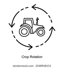 Ícone de vetor para Rotação de Culturas e Técnicas Agrícolas Sustentáveis. Design circular com setas que mostram a diversidade de culturas para melhorar o rendimento e a conservação do solo.