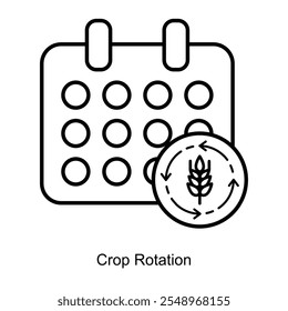 Vector icon for Crop Rotation and Sustainable Farming Techniques. Circular design with arrows showcasing crop diversity for improved yield and soil conservation.