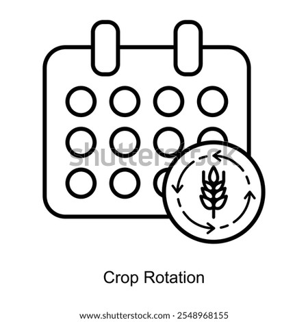 Vector icon for Crop Rotation and Sustainable Farming Techniques. Circular design with arrows showcasing crop diversity for improved yield and soil conservation.