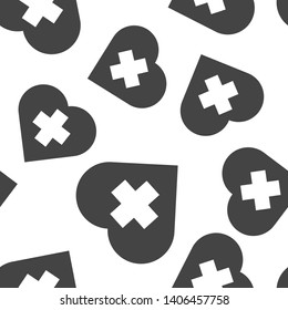 Vector icon of the cross in the heart on a gray background. Vector illustration of medicine on health care seamless pattern on a white background.