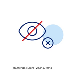 Vector icon of crossed-out eye with a cross inside a circle, symbolizing denied visibility, restricted access, or hidden content. Ideal for security apps, privacy controls, and warning