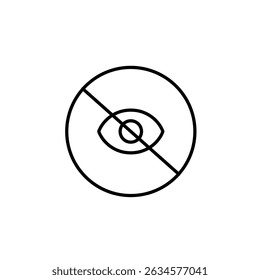 Vector icon of crossed-out eye inside a circle, symbolizing restricted view, private mode, or hidden content. Ideal for privacy settings, security apps, and user interface elements