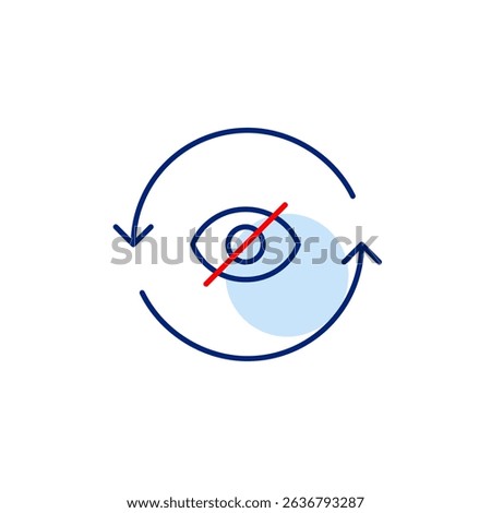 Vector icon of crossed-out eye inside renew arrows, symbolizing hidden refresh, private updates, or invisible synchronization. Ideal for app settings, privacy controls, and update
