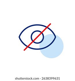 Vector icon of crossed-out eye, symbolizing privacy, hidden visibility, or restricted viewing. Ideal for security apps, privacy settings, and user interface notifications