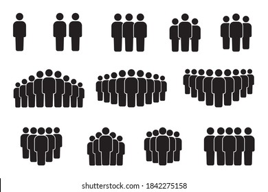 Vector icon of crowd persons. People group pictogram. Black silhouette of the team. Stock image.