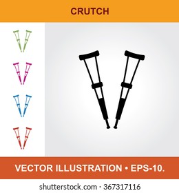 Vector Icon Of Crutch With Title & Small Multicolored Icons. Eps-10.