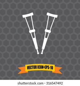 Vector Icon of Crutches on Dark Gray Background. Eps.10.