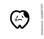 Vector icon of a crying tooth character with decayed teeth.