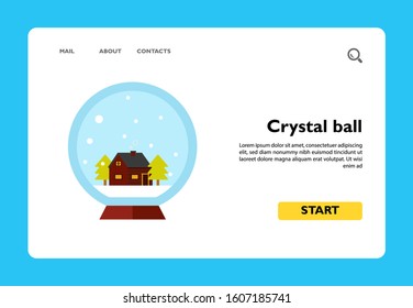 Vector icon of crystal ball with house and two spruce inside