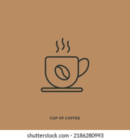 Vector icon of cup of aromatic coffee on brown surface