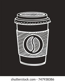 Vector Icon of a cup of coffee drawn in chalk. Illustration coffee cup in flat hand draw style
