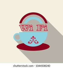 Vector icon of a cup of coffee with WiFi symbol