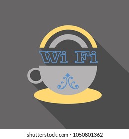 Vector icon of a cup of coffee with WiFi symbol