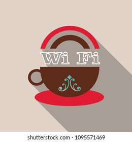Vector icon of a cup of coffee with WiFi symbol