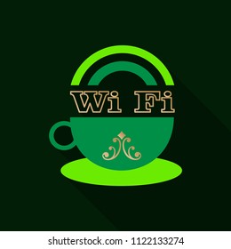 Vector icon of a cup of coffee with WiFi symbol