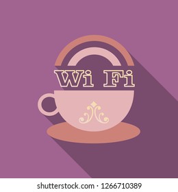 Vector icon of a cup of coffee with WiFi symbol