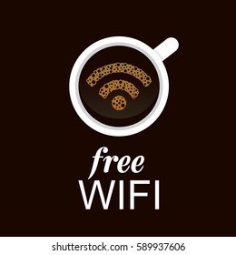 Vector icon of a cup of coffee with WiFi symbol
