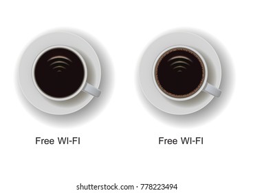 Vector icon of a cup of coffee with WiFi symbol,vector illustration