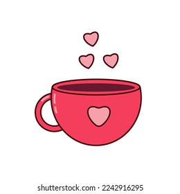 Vector icon of cup in flat style isolated on white background. Sticker for Valentine's Day in flat style. Happy Valentine's Day.