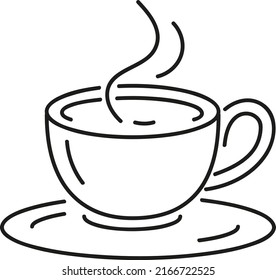 Vector icon of cup of the hot tea with plate; The editable illustration of coffee