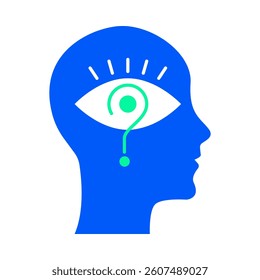 Vector icon for Curious Mind. Human head with interconnected dots and a question mark, representing curiosity, knowledge exploration, and intellectual growth.