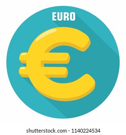 Vector icon with currency sign Euro. The yellow currency sign of the European Union in a flat style.