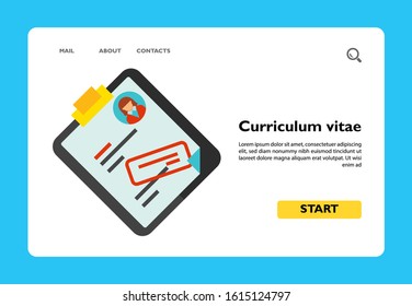 Vector icon of curriculum vitae with stamp. Job contract, resume, recruitment. Head hunting concept. Can be used for topics like business, employment, career