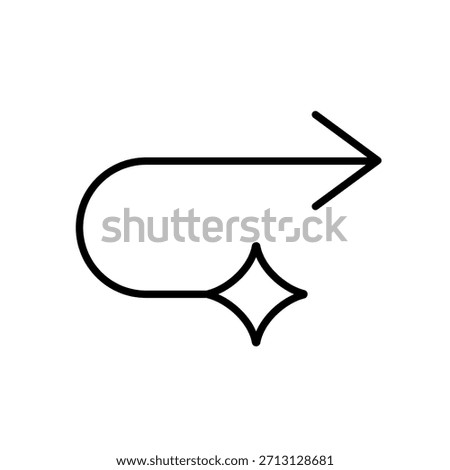 Vector icon of a curved arrow with a sparkle, representing AI-suggested next step in a workflow, in line style with editable stroke