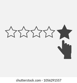 Vector icon of customer feedback. The client's hand clicks on the asterisk. Customer review