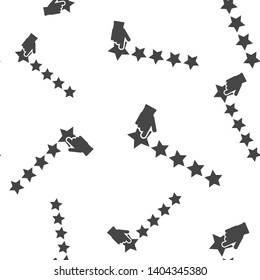 Vector icon of customer feedback. The client's hand clicks on the asterisk. Customer review seamless pattern on a white background.
