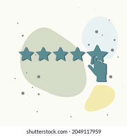 Vector icon of customer feedback. The client's hand clicks on the asterisk. Customer review on multicolored background. Layers grouped for easy editing illustration. For your design.