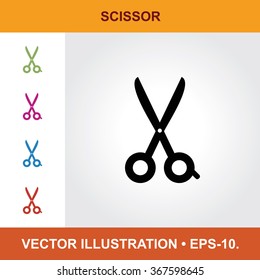 Vector Icon Of Cut or Scissor  With Title & Small Multicolored Icons. Eps-10.