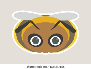 Vector icon of cute bee. Animal mask for children. 