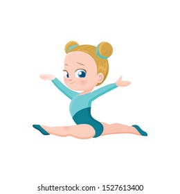 vector icon of cute blond sport girl sitting on twine, exercise in rhythmic gymnastics competitions, sticker for print and for website, acrobatic athlete rhythmic gymnastics, olympic games eps 10