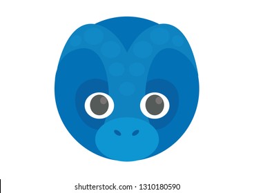 Vector icon of cute blue dinosaur face. Dinosaur mask.