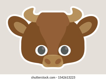 Vector icon of cute bull. Animal mask for children.