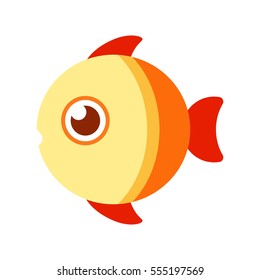 Vector icon of cute cartoon yellow fish. Flat illustration